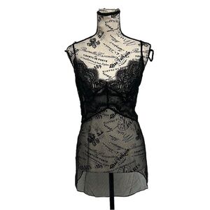 victoria secret Black Mesh Lace Sheer Top Party Club Night out L Camisole Nighty